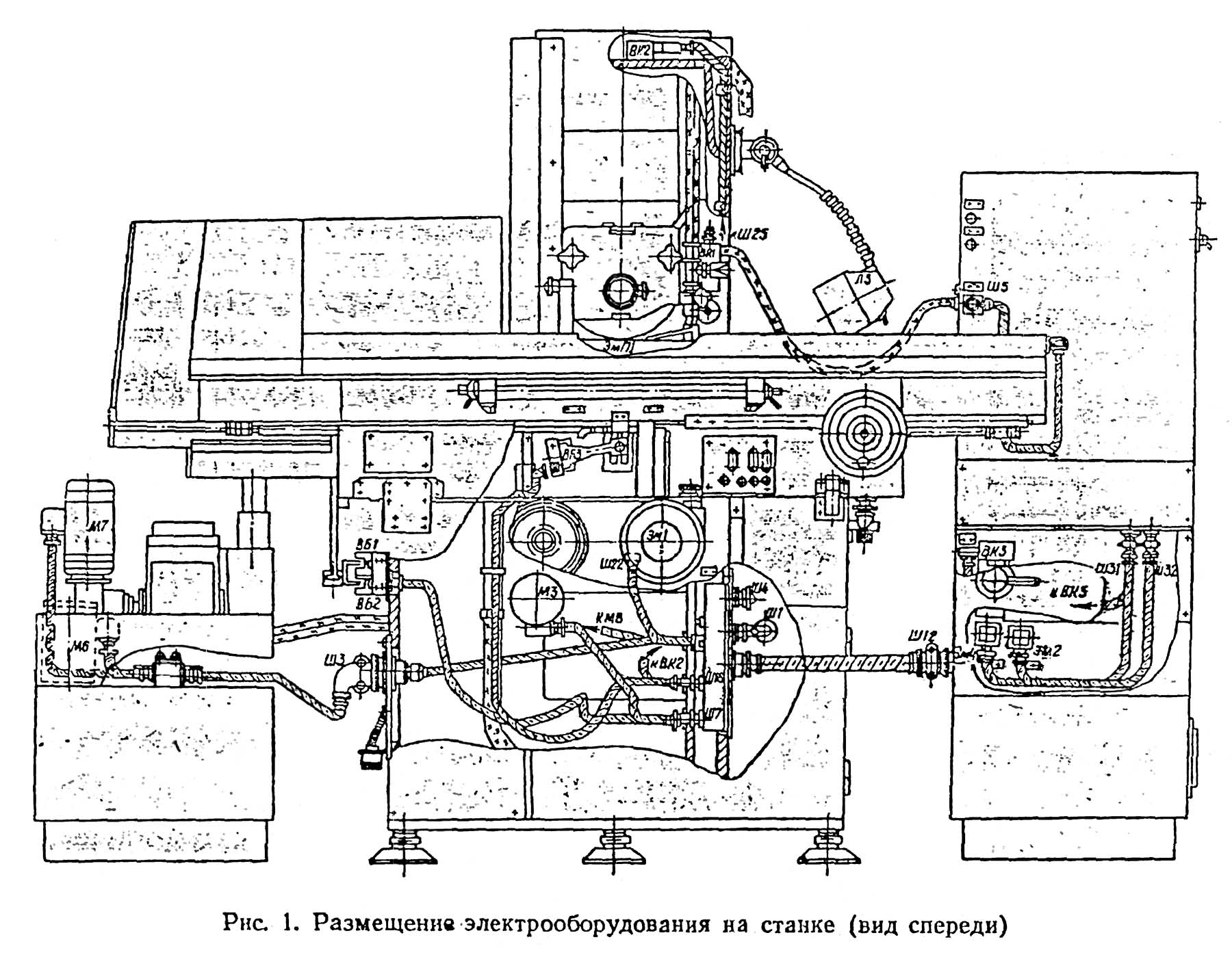 Схема розташування електроустаткування плоскошліфувального верстата 3е711в Схема розташування електроустаткування плоскошліфувального верстата 3е711в